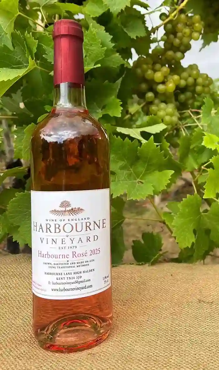 Harbourne Rosé 2025 wine bottle crafted at vineyard Kent